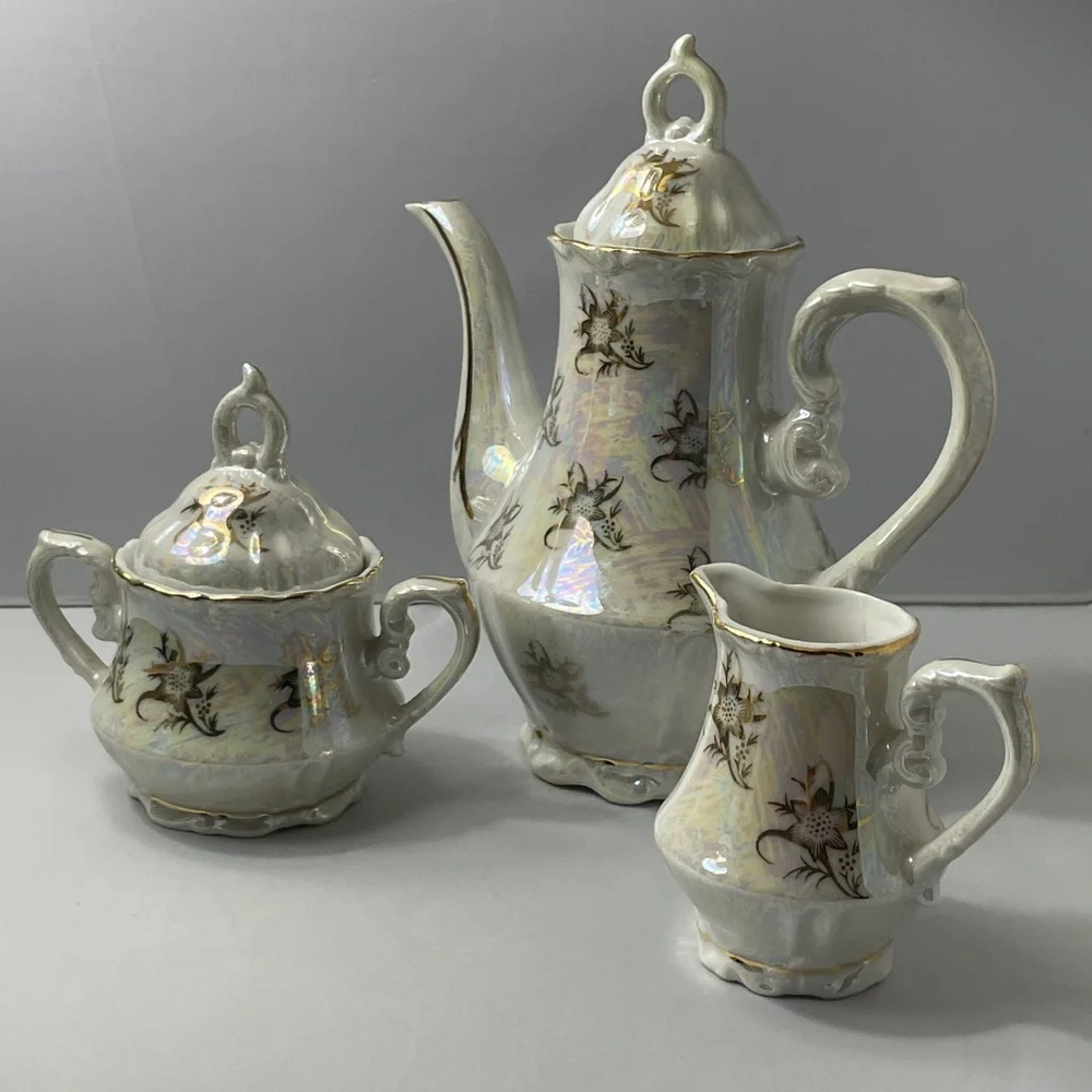 Vintage Coffee Set Japan‎ Lusterware Pot Creamer Sugar